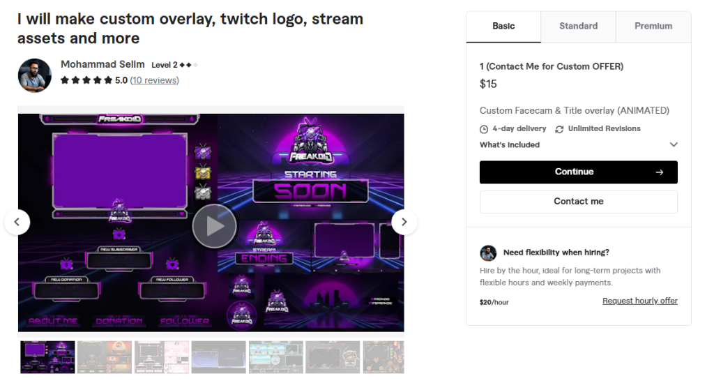 Twitch Overlay Package with Freakoid Starting Soon, Facecam, and Alerts